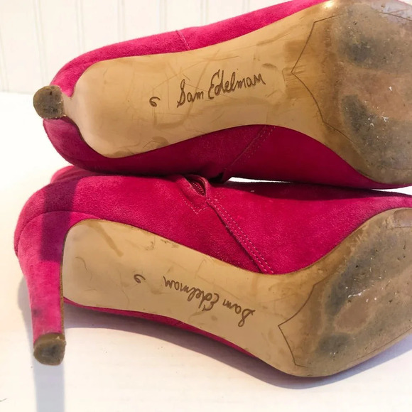 Sam Edelman Colorful Bold Hot Pink Suede Pointed Toe Ankle Booties Women's 6 - Picture 9 of 11